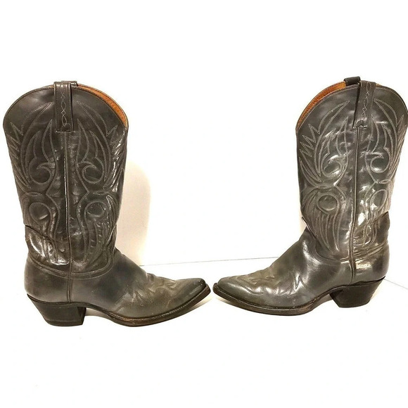 J. CHISHOLM WESTERN LEATHER COWBOY BOOTS MEN\'S SIZE 9 D GRAY MADE IN USA main image 8